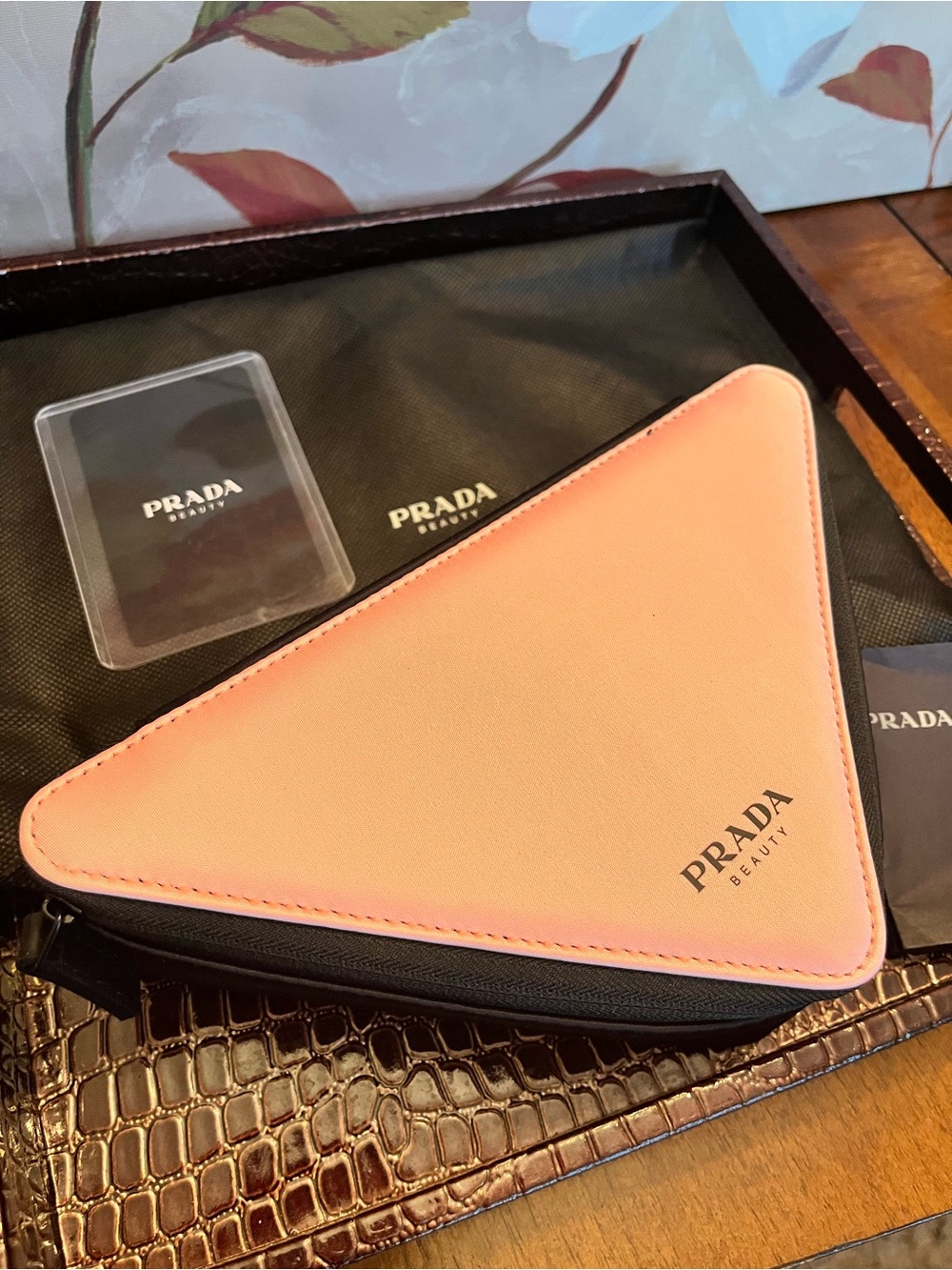 Prada Beauty Bundle of Triangle Cosmetic Pouch and #9 Collectible Playing Card - Picture 5 of 11